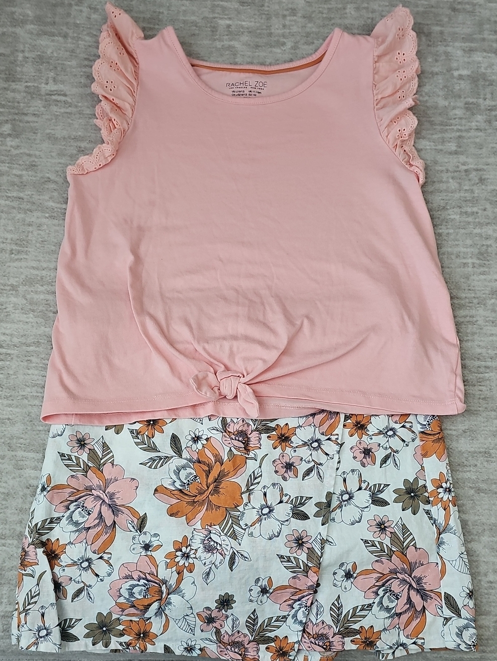 Rachel Zoe Pink Eyelet Ruffle Tie-Front Top with Floral Skirt
